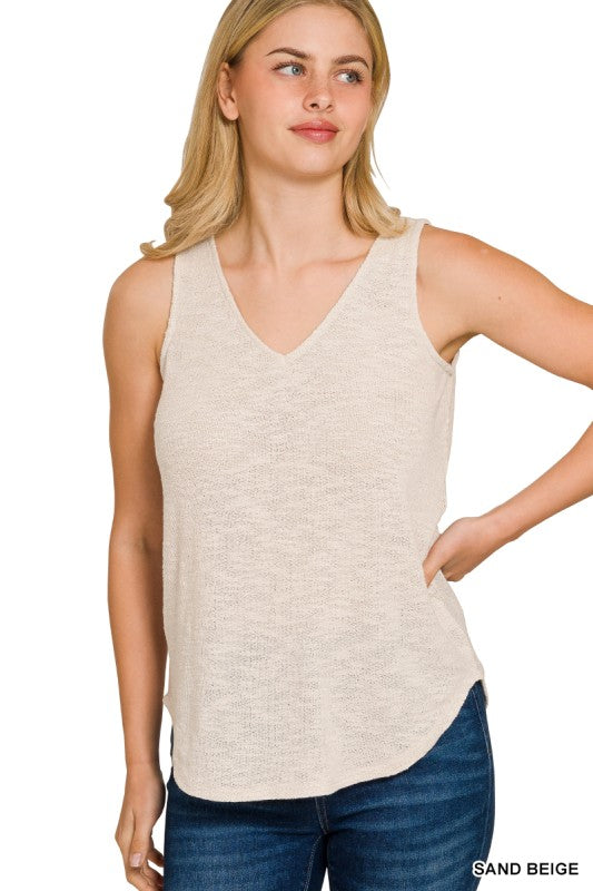 Jade Lightweight Textured V-Neck Sleeveless Tank – Vacation-Ready Everyday Basic