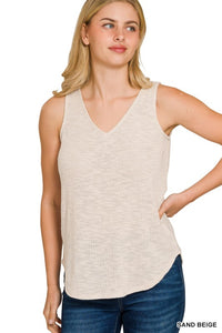 Jade Lightweight Textured V-Neck Sleeveless Tank – Vacation-Ready Everyday Basic
