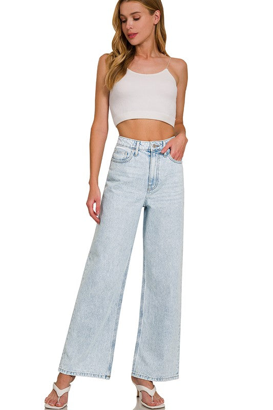 Indie High-Waist Wide Leg Rigid Denim Jeans (Light Wash)