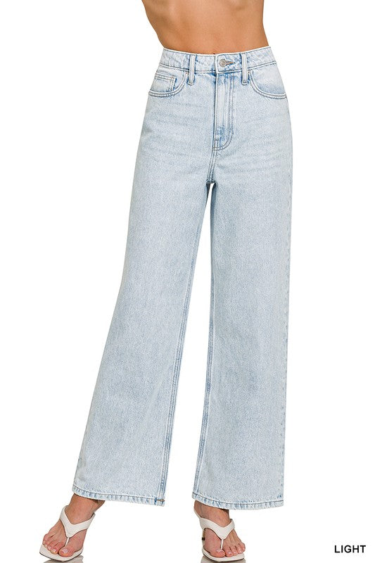 Indie High-Waist Wide Leg Rigid Denim Jeans (Light Wash)
