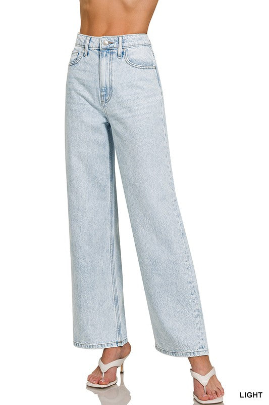 Indie High-Waist Wide Leg Rigid Denim Jeans (Light Wash)