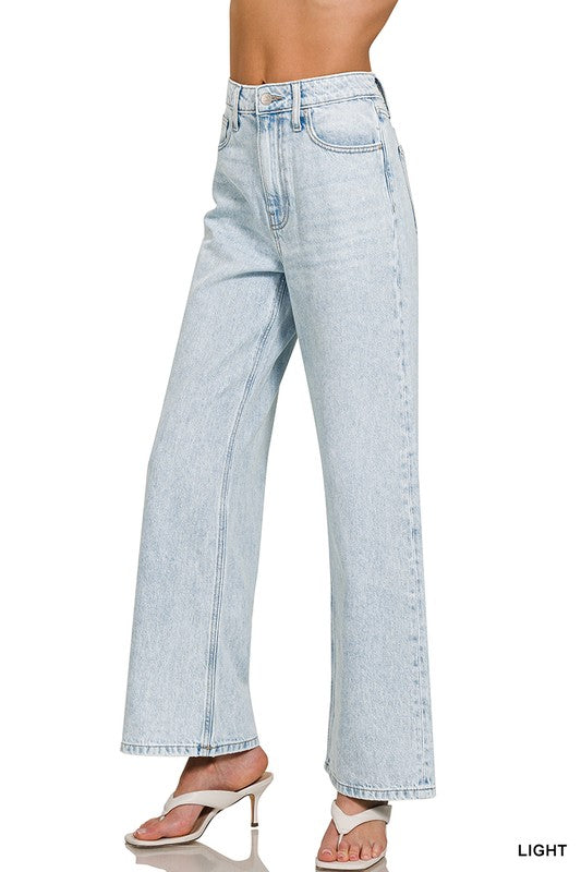 Indie High-Waist Wide Leg Rigid Denim Jeans (Light Wash)