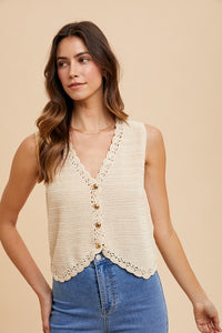 Bella Crochet Vest: Oatmeal