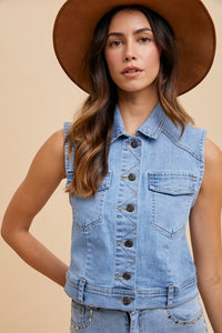 Jayla Comfort Stretch Cropped Denim Vest