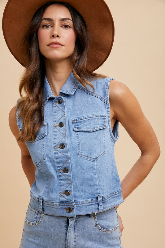 Jayla Comfort Stretch Cropped Denim Vest