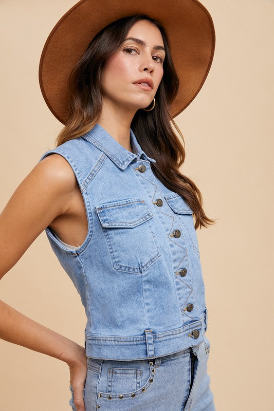 Jayla Comfort Stretch Cropped Denim Vest