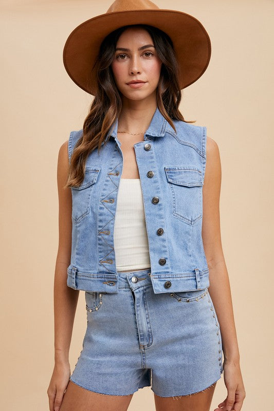 Jayla Comfort Stretch Cropped Denim Vest