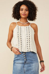 Willow LaneBoho Trim Linen Tank: Oatmeal