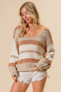 Kinsley Scoop Neck Cozy Sweater: Latte/ Taupe/ Ivory