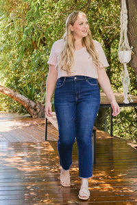 Willa Plus Size Slim Straight Jeans – Vervet by Flying Monkey (Comfort Stretch, Cropped Raw Hem)