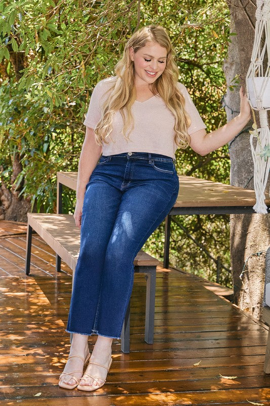 Willa Plus Size Slim Straight Jeans – Vervet by Flying Monkey (Comfort Stretch, Cropped Raw Hem)