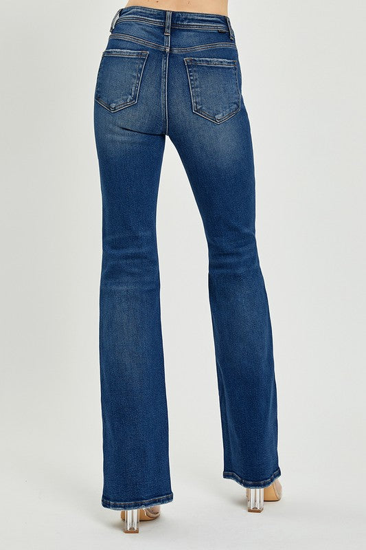 Risen High Rise Bootcut Jeans: Dark Wash