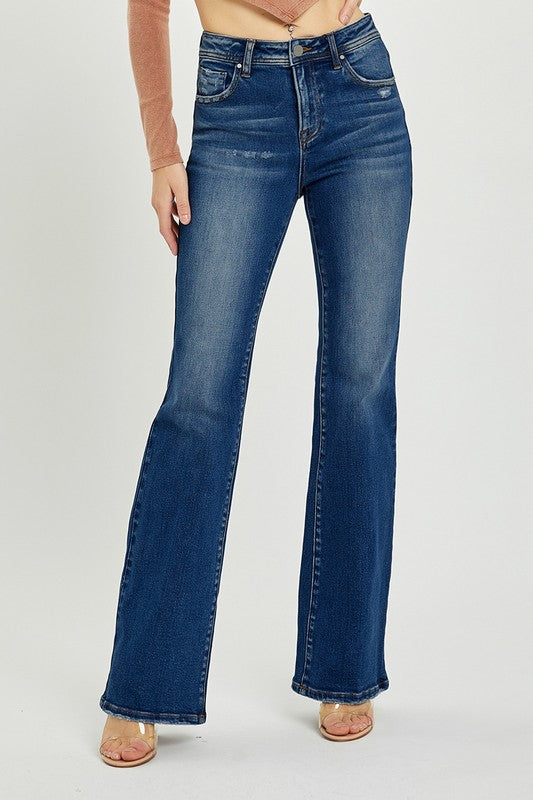 Risen High Rise Bootcut Jeans: Dark Wash