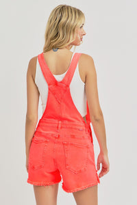 Poppy Neon Denim Shortalls: Coral