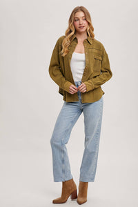 The Calla Thermal Contrast Shacket:Olive – Textured Button-Down Layer | Northern Belle Boutique