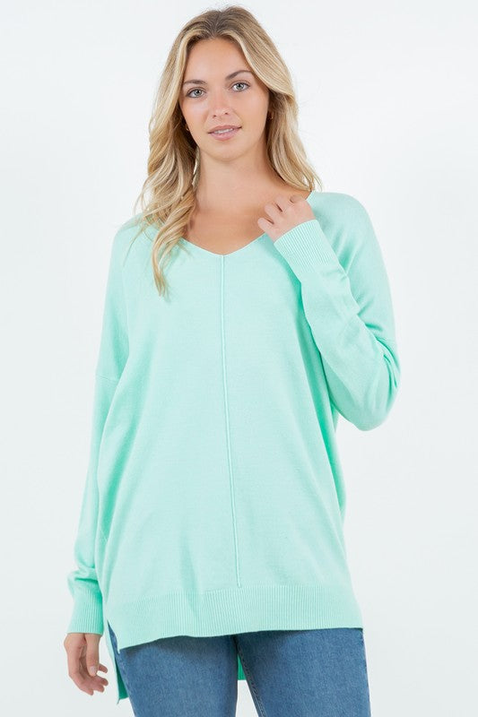 Dreamers Tunic Length V-Neck Sweater