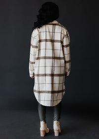 Ellie Long Flannel Shacket: Tan/ Olive/ Cream