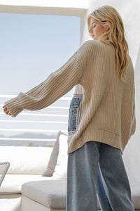 Willow Oversized Denim Pocket Cardigan:Oatmeal