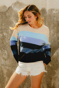 Winter Blues Stripe Sweater: Oatmeal/ Blue