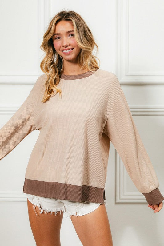 Sutton Thermal Pullover: Mocha/ Oatmeal