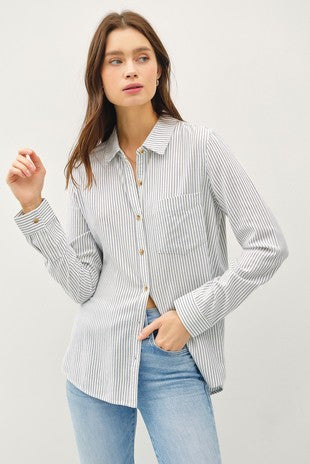 Classic Stripe Button Down Long Sleeve Blouse