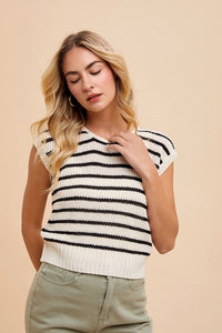 Toni Striped Sweater Top: Cream/Black