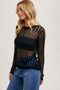 Savannah Open Knit Sweater: Black