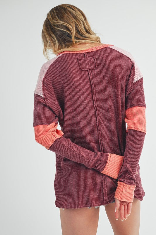 Gretel Colorblock Layering Top: Burgundy