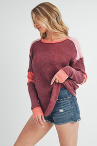 Gretel Colorblock Layering Top: Burgundy