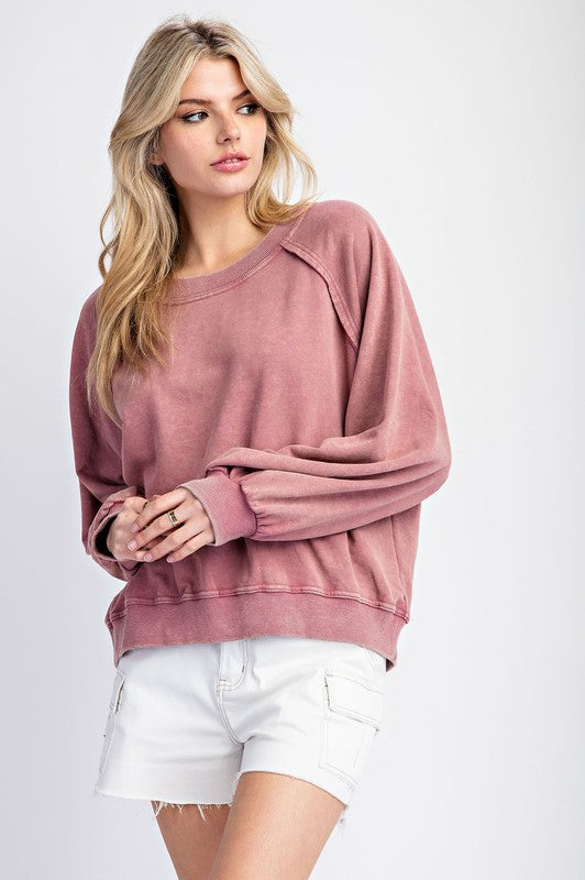 "Be Kind" Mineral Washed Pullover: Raspberry