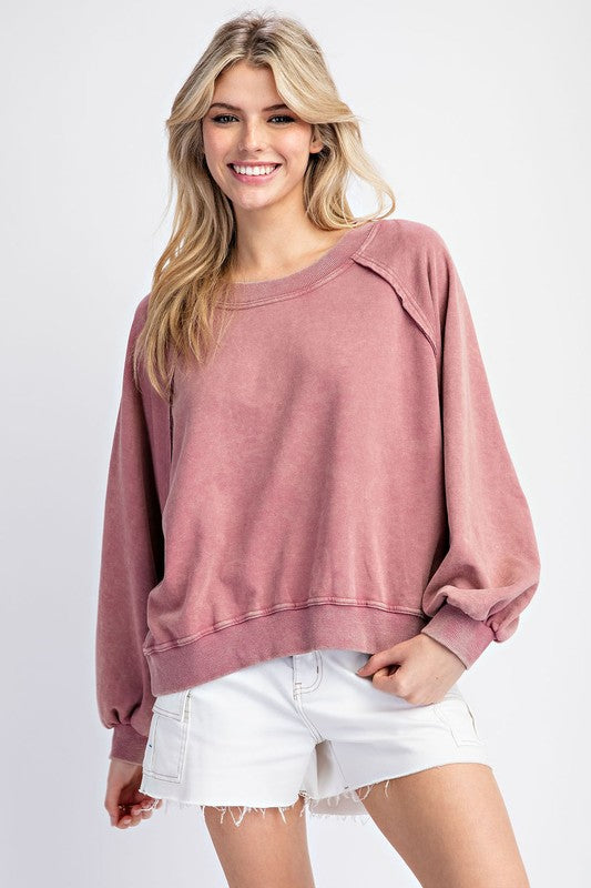 "Be Kind" Mineral Washed Pullover: Raspberry