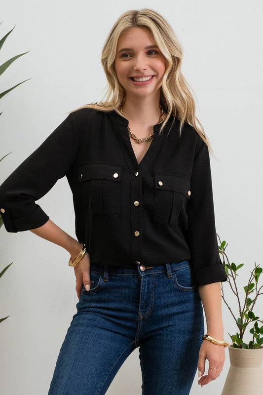 Workday Ready Classic Button Detail Blouse