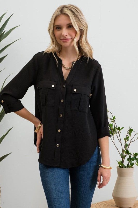 Workday Ready Classic Button Detail Blouse