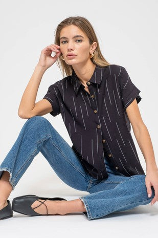 Taylor Plus Size Button Down Blouse: Black