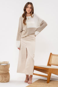 Kaylyn Color Block Tie Back Casual Lightweight Sweater: Taupe