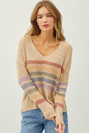 Alice Colorful Stripe Lightweight Knit Sweater- Knit