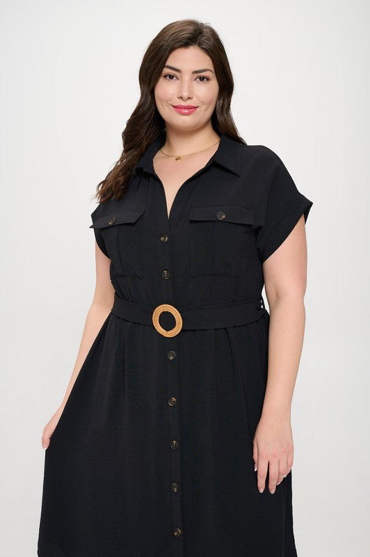 Celeste Plus Size Collard Button Down Midi Dress