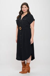 Celeste Plus Size Collard Button Down Midi Dress