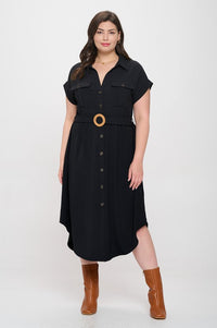 Celeste Plus Size Collard Button Down Midi Dress