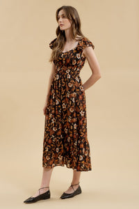 Jamie Fall Floral Midi Dress: Black