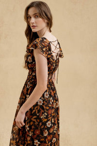 Jamie Fall Floral Midi Dress: Black