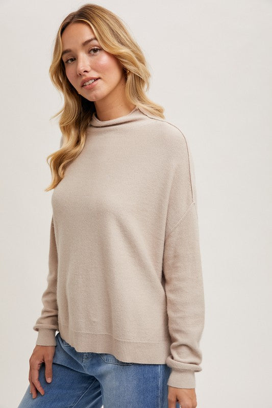 Kaesen Oversized Slouchy Neck Sweater: Oatmeal