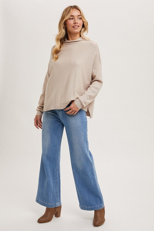 Kaesen Oversized Slouchy Neck Sweater: Oatmeal