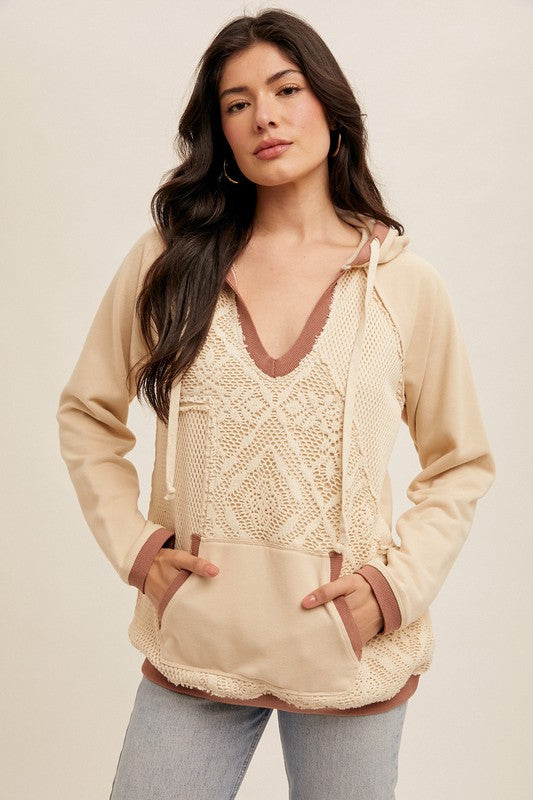 Tanner Crochet Detail Hoodie: Oatmeal