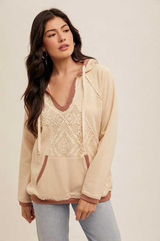 Tanner Crochet Detail Hoodie: Oatmeal