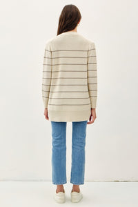 Clara Striped Open Front Cardigan – Neutral Knit Sweater with Pockets