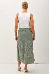 Sophie Plus Size Floral Print Midi Skirt: Hunter Green