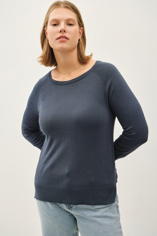 Rylee Plus Size Light Weight Round Neck Sweater: Teal