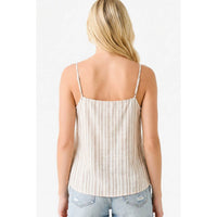 The Sutton Striped Tank Top: Taupe – V Neck Adjustable Strap Yarn Dye Summer Tank
