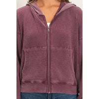 The Unwind Waffle Zip Hoodie: Dark Cherry
